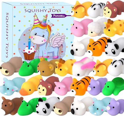 POKONBOY 30 Pcs Squishies Mochi Toys, Mini Kawaii Squishy Forest Animals Squeeze Stress Relief Toys Easter Basket Stuffers Christmas Birthday for Kids