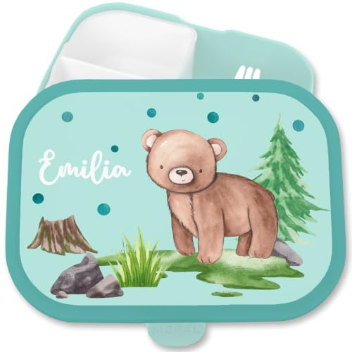 Brotdose Kinder Campus für Mepal - Süßer Bär Bear Bären Meister Petz - 750 ml - Türkis - personalisierte jause lunchbox mädchen name schulbox essen jausenbox mepal-campus brotbox bentobox