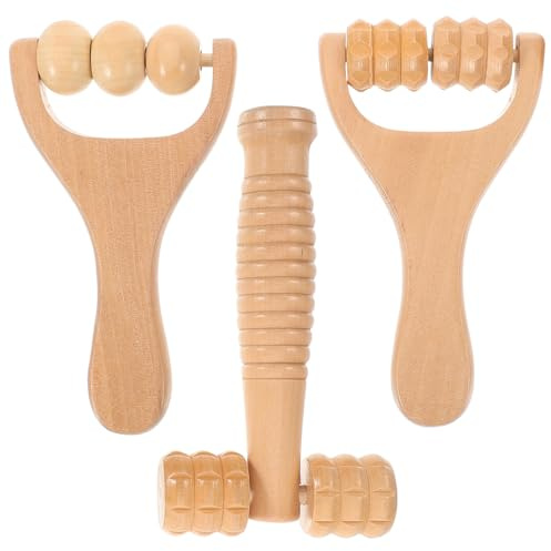 Healeved 3Pcs Wooden Massage Roller Set Muscle Roller Wood Therapy Massage Tools for Foot, Neck, Shoulder, Waist Massager