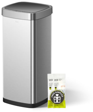 EKO EcoSmart 80L Sensor Mülleimer, großer hoher automatischer Abfalleimer, Soft-Close Deckel, fingerabdruckfrei, speziell für Ecken konzipiert, Edelstahl, elektrischer Mülleimer für Küche und Haushalt