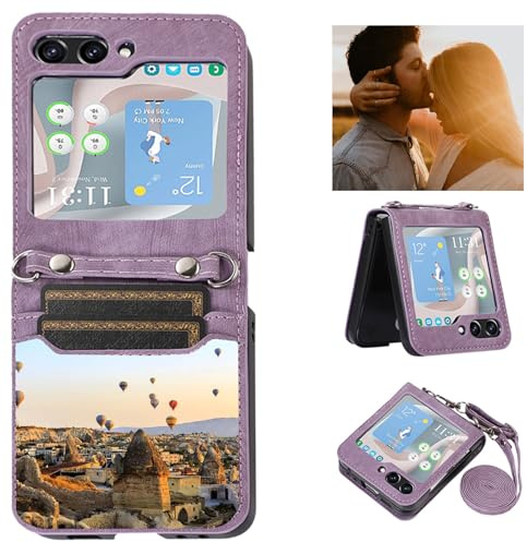 CAXKJE Purple Personalised Photo Phone Case for Samsung Galaxy Z Flip 5 (6.70 inch),Design Your Own Photo Image,Text Phone Case,Premium Leather Cover Case,Personalised Case,HRF-GS-Purple