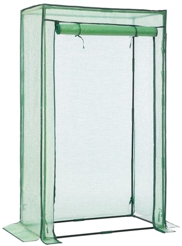 LARMNEE Serra da Giardino in PE con Tetto a Punta, 85 x 45 x 150 cm, con Porta Arrotolabile, Anti UV, per Pomodori, Frutta, Fiori, Piante, per Cortile, Esterni, Verde EGN14GH02