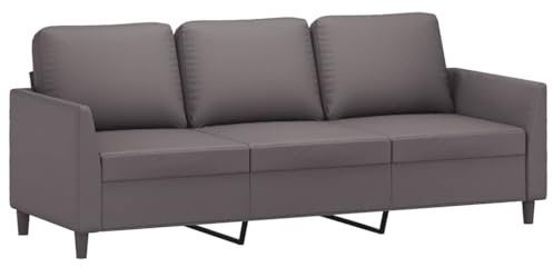 vidaXL Sofa 3-Sitzer, Loungesofa Couch mit Armlehnen Rückenkissen, Wohnzimmersofa Designsofa Metallgestell, Sitzmöbel Dreisitzer, Grau Kunstleder