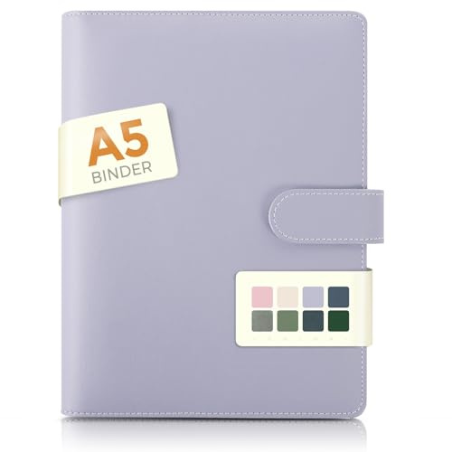 SKYDUE A5 Binder, A5 Ringbuch Kunstleder, Ringbuch A5 Nachfüllbar, Notizbuch (Innenpapier Nicht Enthalten), Organizer Für Büro Schule Und Reisearbeit(Violett)