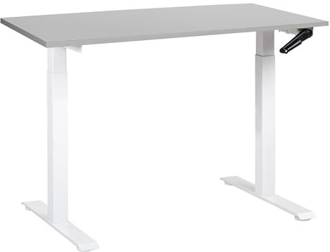 Beliani Höhenverstellbarer Schreibtisch mit Kurbel grau/weiß 120x72 cm DESTINES