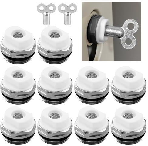 10 valvole di sfiato per radiatori, 1/2 pollici, con 2 chiavi di sfiato, valvole di sfiato del radiatore, ventilatore, riscaldamento, valvola di sfiato del radiatore con testa girevole in plastica