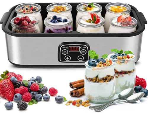 Yaourtière électrique de 1400 ML, Machine à Yaourt électrique avec 8 Pots, Affichage LED, contrôle de température constante, Pots en Verre de 180 ML, yaourtière Automatique Facile à Nettoyer
