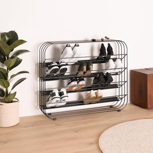 MYWIRE Elegantes Schuhregal Metall ALVIER - Platzsparendes Schuhregal für Flur & Eingangsbereich, 4 Ebenen für bis zu 20 Paar Schuhe, Metall, vormontiert, 100 cm breit - Graphitschwarz