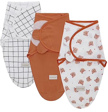 3 Pack Pucksack Baby 0–3 3-6 Monate Baby Decke Pucktuch Babyschlafsack Neugeborene Swaddle Decke aus 100% Baumwolle (Orange, L)