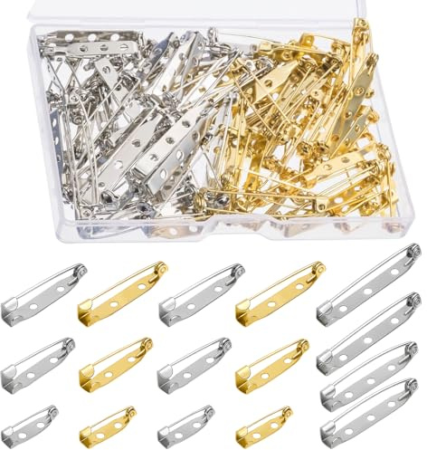 80 Stück Broschennadeln Safety Pin,Mehrzweck-Sicherheitsnadel,Metall Broschen,für DIY Crafts,Schmuck Handwerk,Broschenverschluss,5 Größen: 20 mm,25 mm,30 mm,35 mm und38 mm(Gold,Silber)