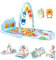 Coperta da gioco per bambini, con pianoforte, con arco da gioco rimovibile, per bambini da 0 a 24 mesi, blu