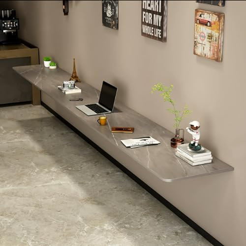 Wandtisch Klappbar,Wandklapptisch, wandmontierter klappbarer Esstisch, wandmontierter Klapptisch mit Schieferplatte, langer schmaler Tisch, geeignet als Milchteeladen-Stehtisch, Küchen-Esstisch (Farb