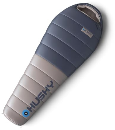 Husky Dopy Leicht Schlafsack 4 Jahreszeiten bis -25°C, Warmer Winter Mumienschlafsack für Erwachsene, Winterschlafsack für Camping, Trekking und Outdoor (Blau/Grau, 220x85)