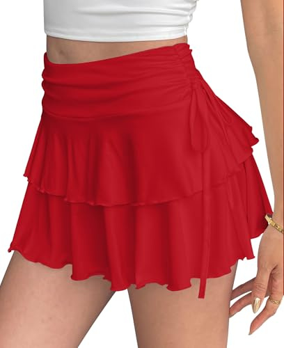 Adigau Jupes pour Femmes Minijupe Sexy Taille Élastique Jupe Plissée Élégante A-Ligne Taille Haute Jupe Courte Décontractée de Couleur Unie