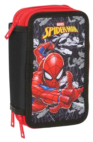 Spider-Man Trousse Scolaire avec 37 Outils Inclus, Trousse pour Enfant, idéale pour Les Enfants de 5 à 14 Ans, Confortable et Polyvalente, qualité et résistance, 12,5 x 5,5 x 19,5 cm