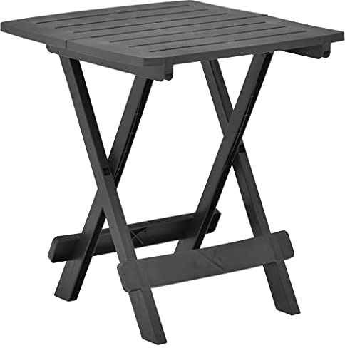 Mesa de Jardín Plegable, Mesa Exterior con Tablero de Listones, Material Plástico Resistente, Diseño Compacto y Plegable para Ahorrar Espacio, Patio o Balcón,Antracita, 45 x 43 x 50 cm (Desplegada)