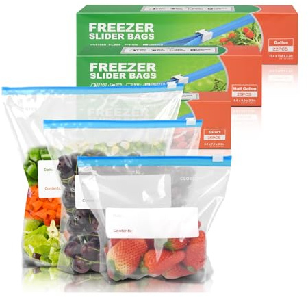 72 bolsas de congelador de alimentos con cierre de cremallera, 3 tamaños (4.55 L, 2.27 L, 1 L), bolsas reutilizables para sándwich con parte inferior expandible, para almacenamiento de frutas