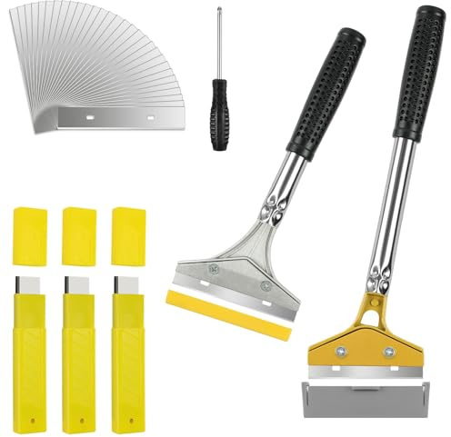 ANOMM 2PCS Hällskrapa Vitroceramik med 30 Tillbehör, Lång Handtag Skrubb- och Glaskrapare Professionell, Skrapa Glas och Vitroceramik, för Borttagning av Lim, Färg, Klistermärken (Stil B)