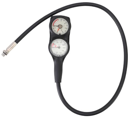 Manometro e Profondimetro per Immersioni, Strumento Doppio, Cornice Nera, Quadrante Bianco - Affidabile e Resistente in Materiale TPR, Ideale per Subacquei e Appassionati di
