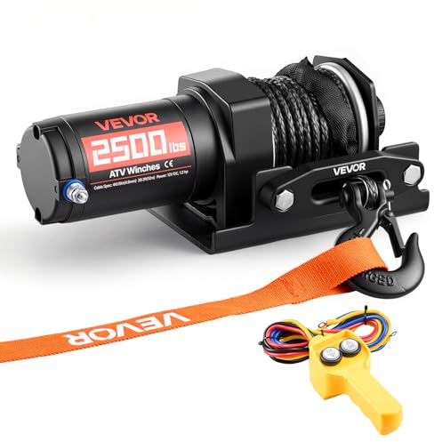 VEVOR Verricello Elettrico con Cavo da 1134 kg, Verricello Elettrico da 12 V CC per ATV/UTV Fuoristrada con Fune Sintetica Ø 4,8 mm x 12 m, Telecomando Cablato, Impermeabile IP55 per Recupero Stradale