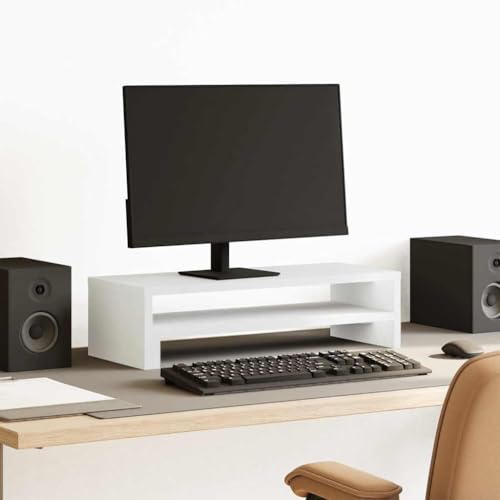 Zentexion monitorstativ vitt trämaterial 54 x 22 x 15 cm stabilt utrymmesbesparande med förvaringsutrymme för datorbord och kontorsbord ergonomiskt för hemmakontor och spelbord