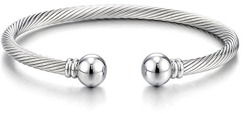 COOLSTEELANDBEYOND Elastische Verstellbare-Edelstahl Armband für Herren Damen Verdrehten Stahlkabel Armreif Poliert