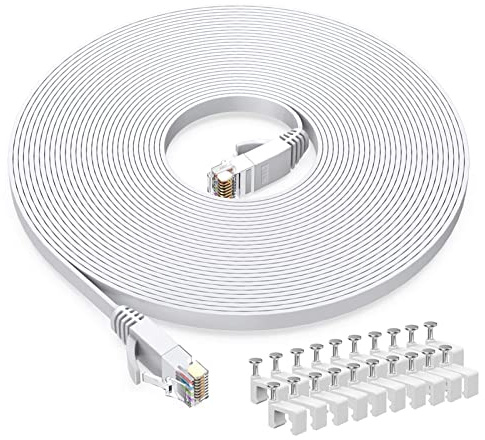 BUSOHE Cat6 Ethernet Cable 20 FT White, Cat-6 Flat RJ45 Computer Internet LAN Network Ethernet Patch Cable Cord - 20 Feet
