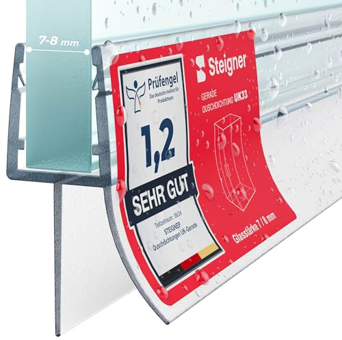 STEIGNER Joint porte de douche UK33 90 cm (1 pc.) transparent - Joint vertical pour douche à accès d'angle ou pentagonale avec porte 7-8 mm - Ajustement parfait, Matériau durable, Design discret