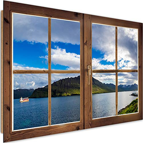 Feeby Cuadro Imagen XXL Ventana Falsa Impresión de Arte Paisaje Naturaleza Azúl 120x80 cm