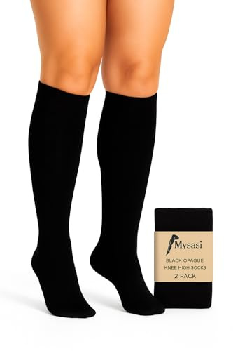 MYSASI 2 pares de calcetines negros opacos hasta la rodilla para mujer, talla 4-7, calcetines suaves, transpirables y elásticos, calcetines negros hasta la rodilla para trabajo, oficina, vestido