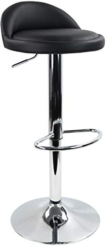 KKTONER PU Leather Round Bar Stool with Back Rest Height Adjustable Swivel Pub Chair Home Kitchen Bar stools Backless Stool with Footrest (Black)