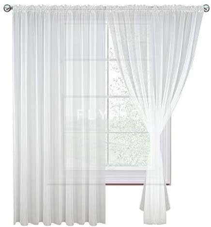TOP Fertig-Gardine aus Voile NEU Top Design 2er Set Schöne Wohnzimmer Küche-Gardine mit Kräuselband transparent LB-PT-CN (145 x 250)