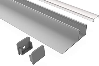 Tivendis Led Alu Profil 2 m TB4 mit Zubehör für Strip/Streifen bis 14 mm breit | Abdeckung satiniert milchig | Einbau Trockenbau Abschlussleiste Abschlussprofil Deckenleiste eloxiert