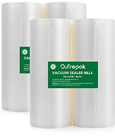 O2frepak 4 Rouleau 28x1500cm Rouleau Sacs Pour Machine Sous Vide Alimentaire,sans BPA et LFGB Sac de Congelation Sous Vide,Compatible Avec n'importe Quelle Scelleuse Sous Vide (le total:6000cm)