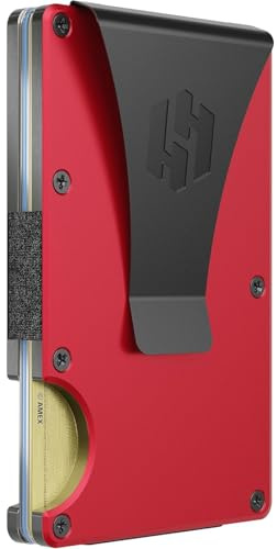 Hayvenhurst smal minimalistisk framficka RFID-blockerande metallplånböcker för män med sedelklämma, karmosinröd, S, minimalistisk