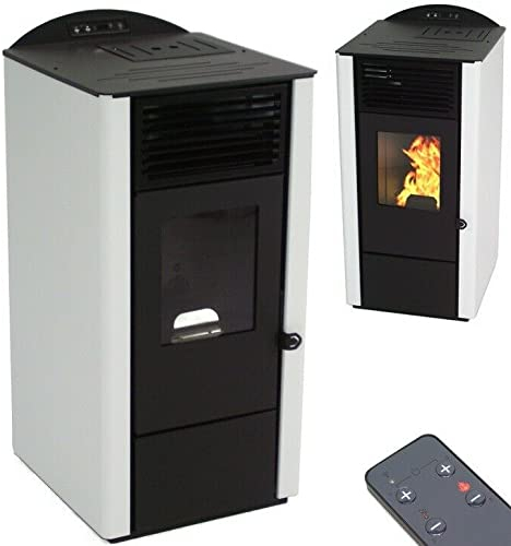Pelletofen 9,5kW Pelletkamin Pelletheizung Kaminofen 56302 A+ Holzofen Glastür AWZ (schwarz/weiß)