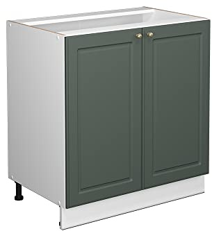 Vicco Küchenunterschrank Fame-Line, Grün-Gold Landhaus/Weiß 80 cm | MDF-Front · Ohne Arbeitsplatte · Höhenverstellbare Füße · Metallgriffe · Soft-Close