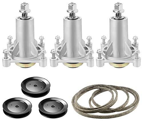 3er-Pack Spindelmontage 187292 192870 532187281, 137,2 cm Rasenmäher-Deck Umbau-Kit passend für Husqvarna YTH2454 LGT2654, mit 3 Riemenscheiben 129861 153535 532173436, mit 1 Gürtel (14) 196103