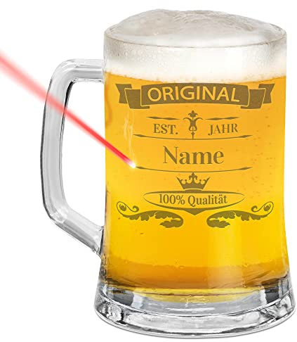 Print Royal PR Bierglas mit Gravur - Original - Name & Jahr - Personalisiertes Geschenk für Biertrinker, Bier Geschenke, graviertes Bierglas Gravur, Weihnachten | Lasergravur, mit Henkel, 450 ml