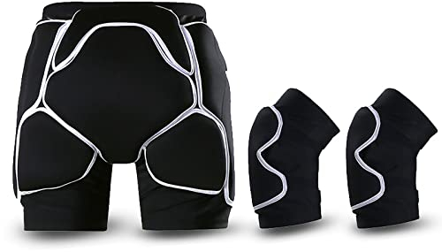 JSSEVN 3D-EVA-gepolsterte Shorts, Hüft- und Gesäß-Schutzhose, atmungsaktiv, für Skateboarden, Hüfthose und Knieschoner, Größe S (35–50 kg)