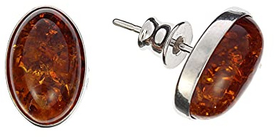 Bernstein Ohrringe von Artisana-Schmuck, ovale Ohrstecker aus Bernstein und 925/000 Sterling Silber rhodiniert