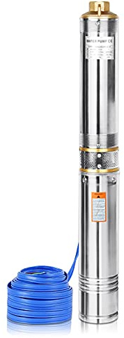 VA-Cerulean Pompa per fontana profonda, 370 W, fino a 4.000 l/h, altezza massima di mandata 34 m, pompa per pozzi in acciaio inox con cavo di collegamento da 20 m, pompe subacquee per irrigazione in