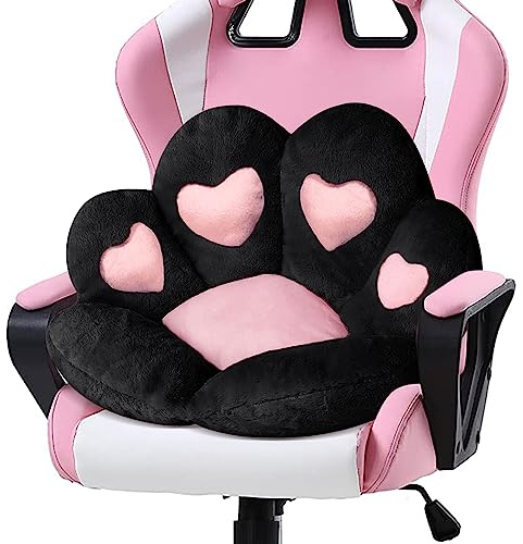 Ditucu Cat Paw Cushion Kawaii Chair Cushions 31.4 x 27.5 inch Cute Stuff Heart-Shaped Seat Pad Comfy Lazy Sofa Office Floor Pillow for Gaming Chairs Room Decor Black