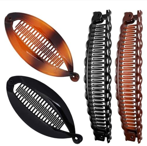 Pinzas para el Cabello de Plátano,4 PCS Pinzas De Pelo De Plátano Clips de Plátano Vintage de Plásticas Clásicos de Garra Doble Peine Para Cabello De Damas y Niña