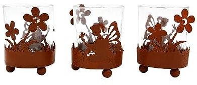 UNUS Windlichter 3er Set mit Fee & filigranen Blumen in Rostoptik - Für drinnen & draußen