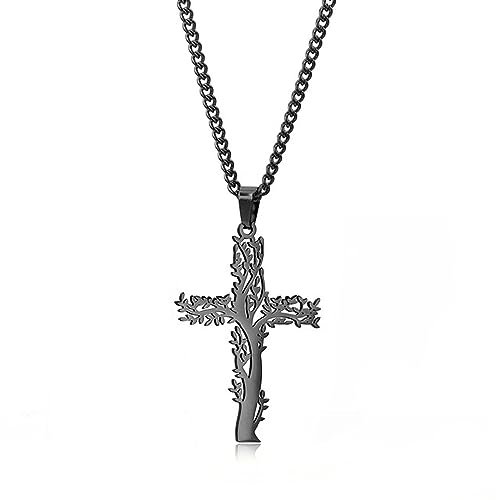 OdDdot Collana Croce Albero di Vita in Acciaio Inossidabile per Uomini Donne Casual Personalizzato Hip Hop neckchain ins Stile Gioielli minimalisti