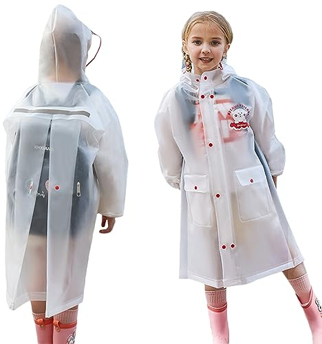 Kids Raincoats for Boys Girls Rain Poncho Hooded Rain Jacket Waterpoof Rain Coats Toddler Cartoon Rainproof Cape Rainwear with Portable Bag, 10-12 Years Size 2XL