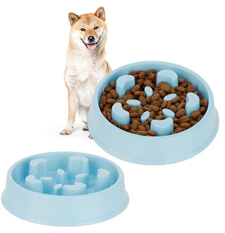 2x Ciotola Anti-Ingozzamento per Cani, 600 ml, Lenta Assunzione del Cibo, Adatta alla Lavastoviglie, Blu