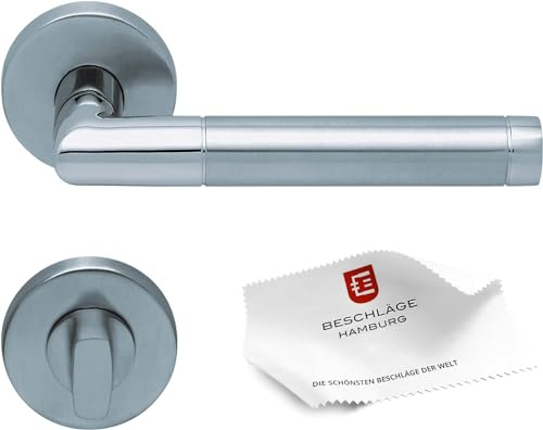 Beschläge Hamburg: Türbeschlag/Türgriff scoop Amsterdam SBL 1174 — Türklinken mit WC Rosetten Verriegelung - Drückergarnitur/Türdrücker für Innentüren, 54 mm rund in Edelstahl gebürstet/poliert …