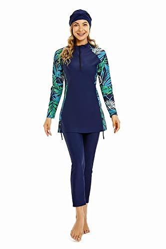 obaSeteck Muslim Swimsuits for Women Modest Islamic Swimwear Burkini Full Cover Hijab Swimming Cap Bathing Suits (L, Z4)